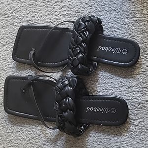 Black Leather Sandals with Thick Braided Strap - Size 11